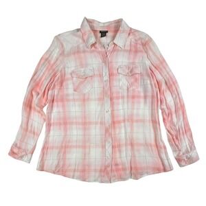 Torrid Pink White Plaid Tie Dye Rayon Button Down Shirt Womens Plus Size 2